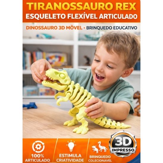 Tiranossauro Rex Esqueleto Flexível Articulado | Dinossauro Móvel | Brinquedo Educativo