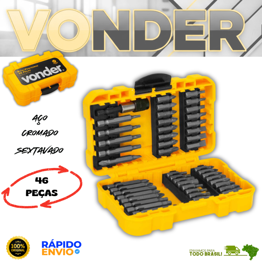 Jogo De Bits E Ponteiras Com 46 Peças Encaixe De 1/4'' Vonder Resistente Oferta Premium Top