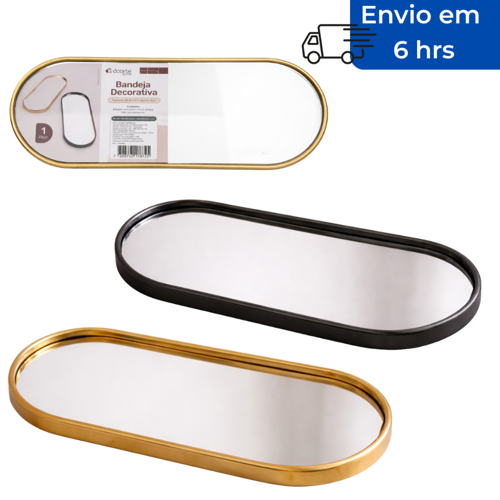 Bandeja Espelhada Decorativa Coração Retangular Marmorizada Luxo Banheiro Sala Lavabo Porta Maquiagem