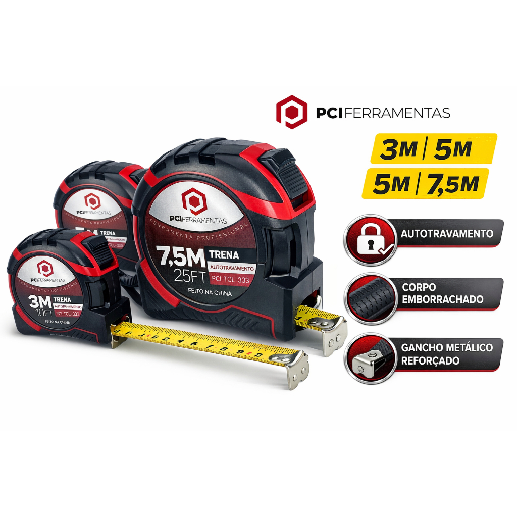 Fita Métrica 7.5 Metros Auto Trava Alta Precisão Trena Metal Emborrachada em Oferta na Shopee