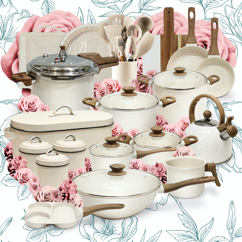 Conjunto de Panela Mimo Style  Panela de Pressão 4,2 +Panela Wok +Frigi 3 em 1+Tábua +Chaleira 30pcs