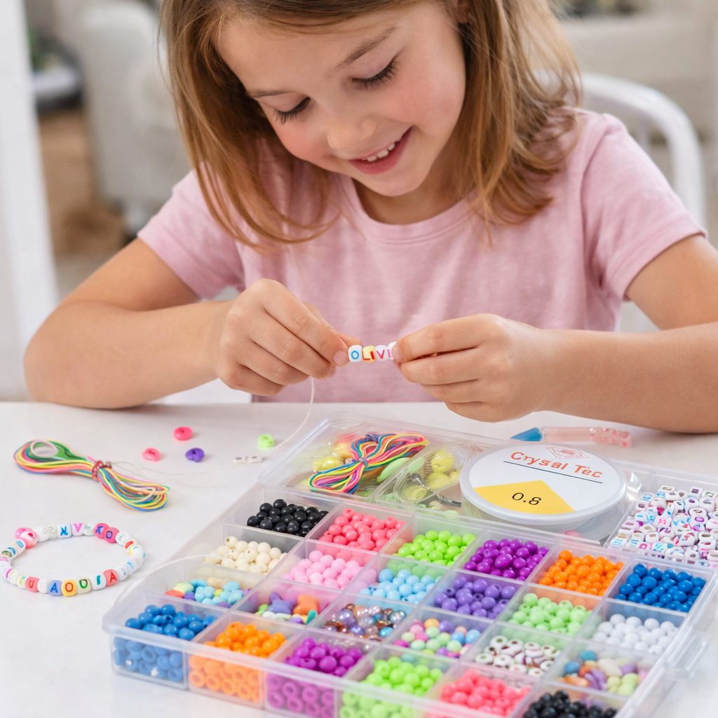 Kit Miçangas maleta para Fazer Pulseira Infantil Colorida Bijuteria Colar Phone Strap peças variadas