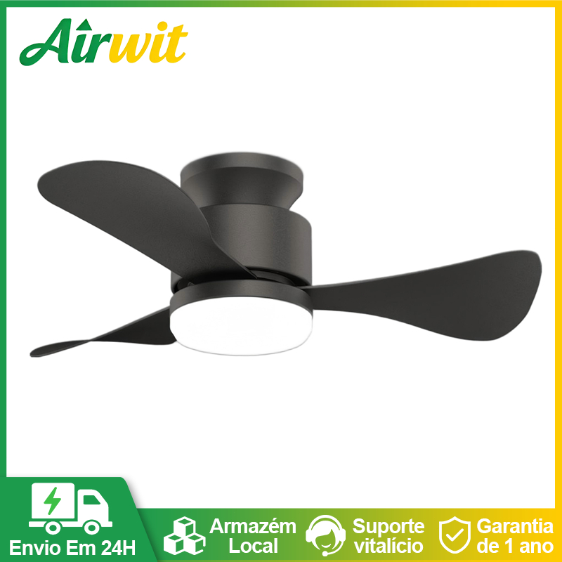 Airwit 28 inch 3 Pás Ventilador de Teto com Luminária LED 127/220 Volts 6 Velocidades Controle Remoto Apartamento