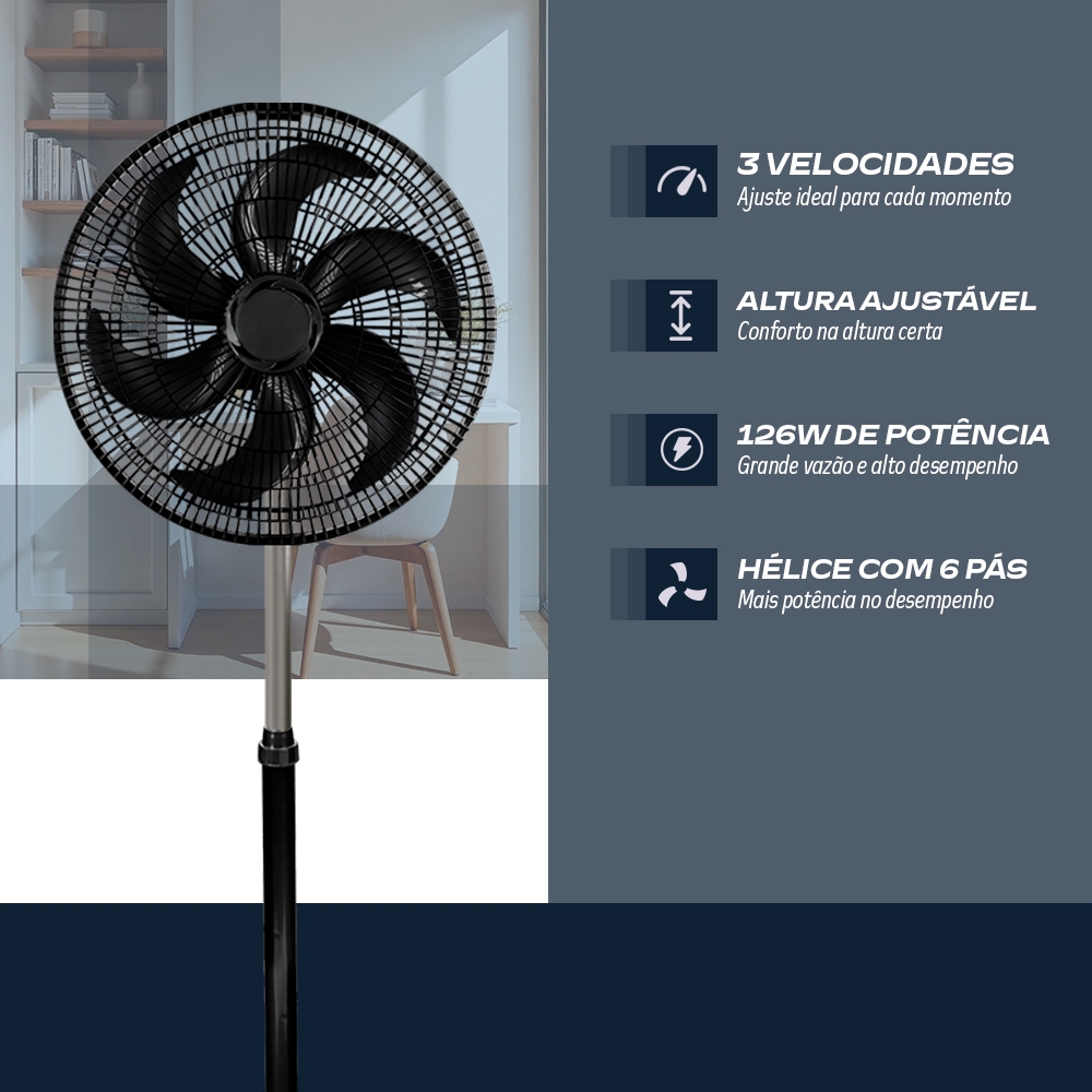 Imagem Ventilador 40Cm De Coluna Turbo Preto 127V 126W