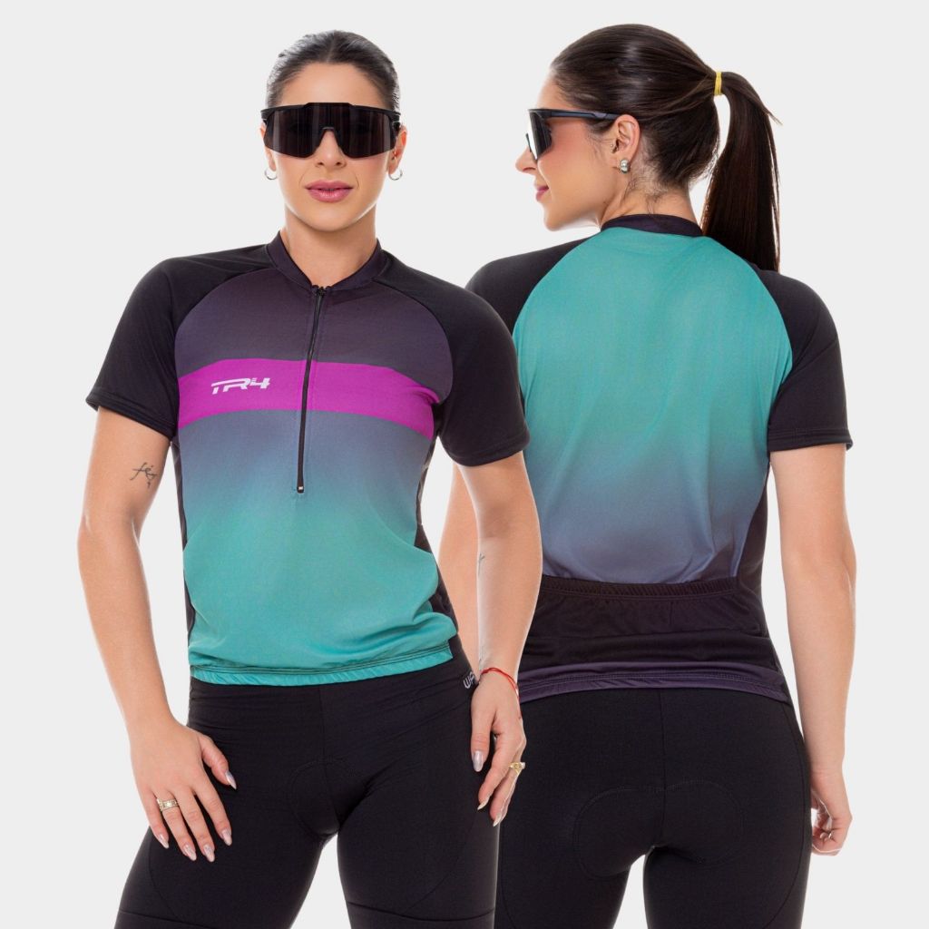 Camisa Ciclismo Feminina Roupa com Bolsos Proteção uv+50 Way Manga Curta Pro mtb tour