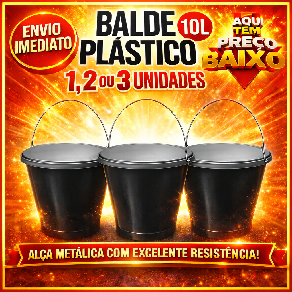 Baldes com tampa plástica e Alca Metal Obra, Lavanderia ,Armazenagem Multiuso 10L - 1, 2 ou 3 UNIDADES.