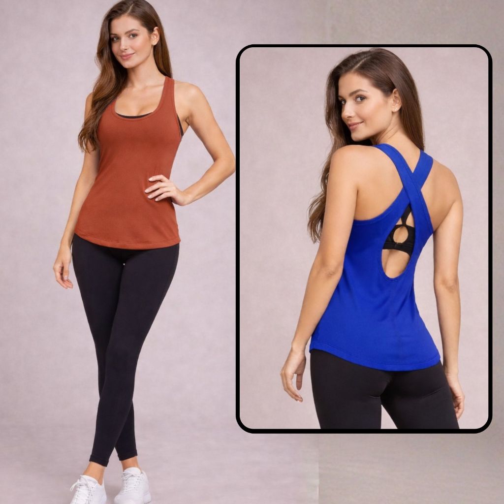 Blusa Academia feminina Cruzada ) Regata Veste Legging Camisão Tapa Bumbum Camiseta Roupas de Academia Dry Fit Treino