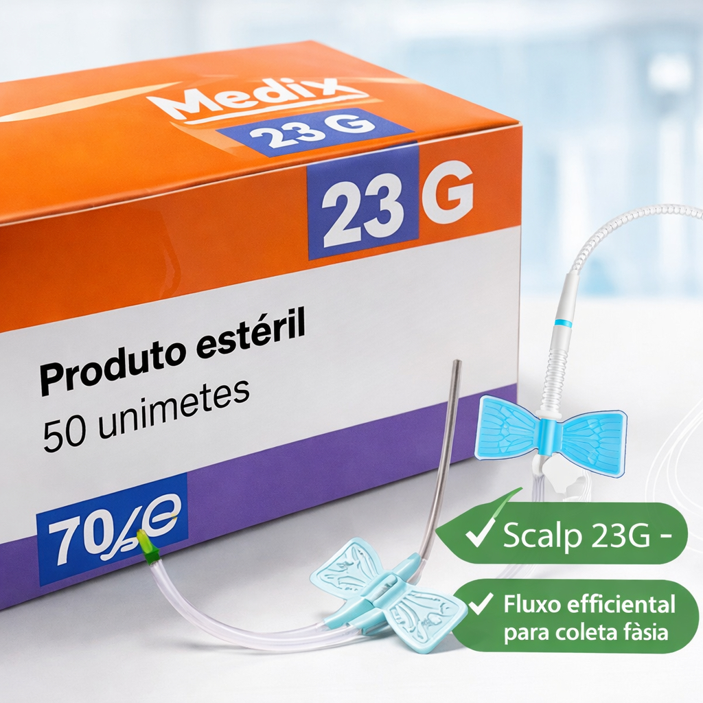 Scalp para Coleta de Sangue a Vácuo Medix 23G Estéril Caixa com 100 Unidades em Oferta na Shopee