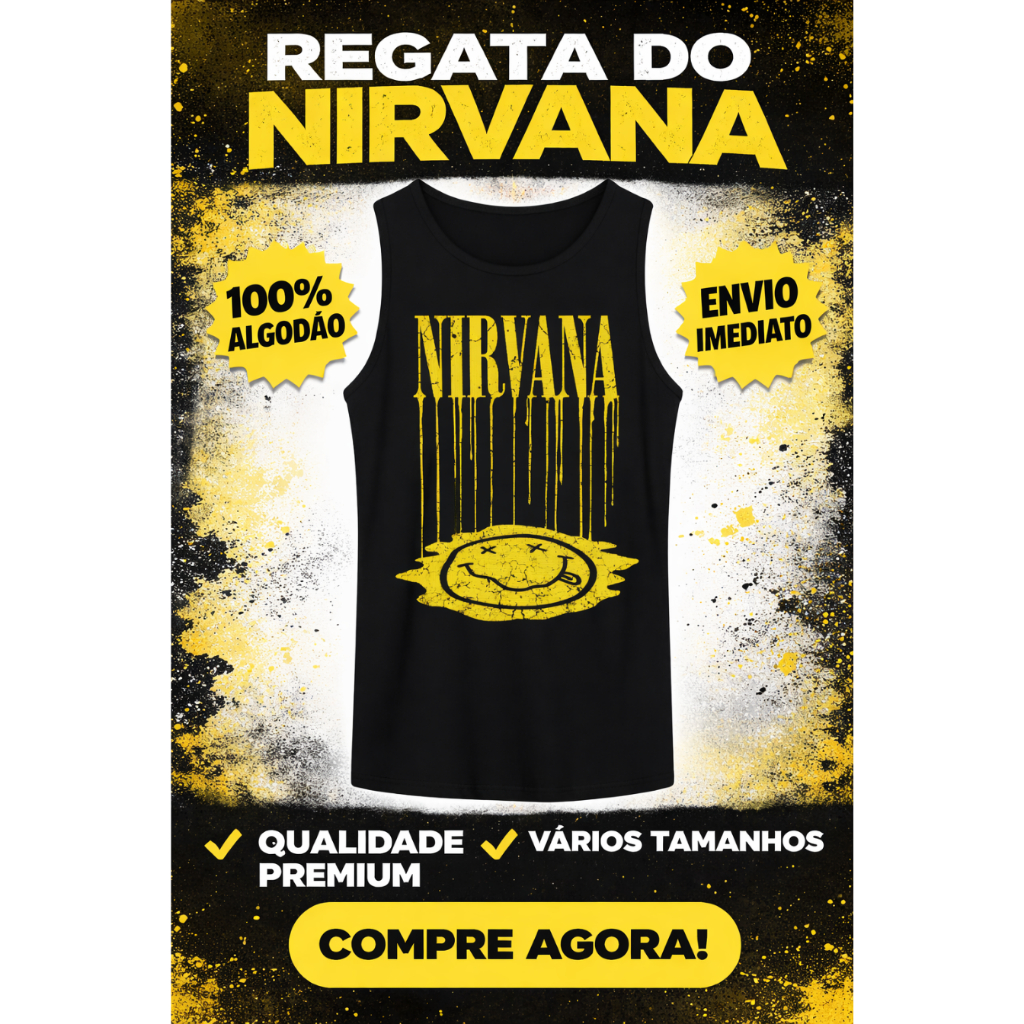 REGATA NIRVANA – Estilo Grunge que Nunca Sai da Moda Qualidade PREMIUM 100% Algodão Pronta Entrega