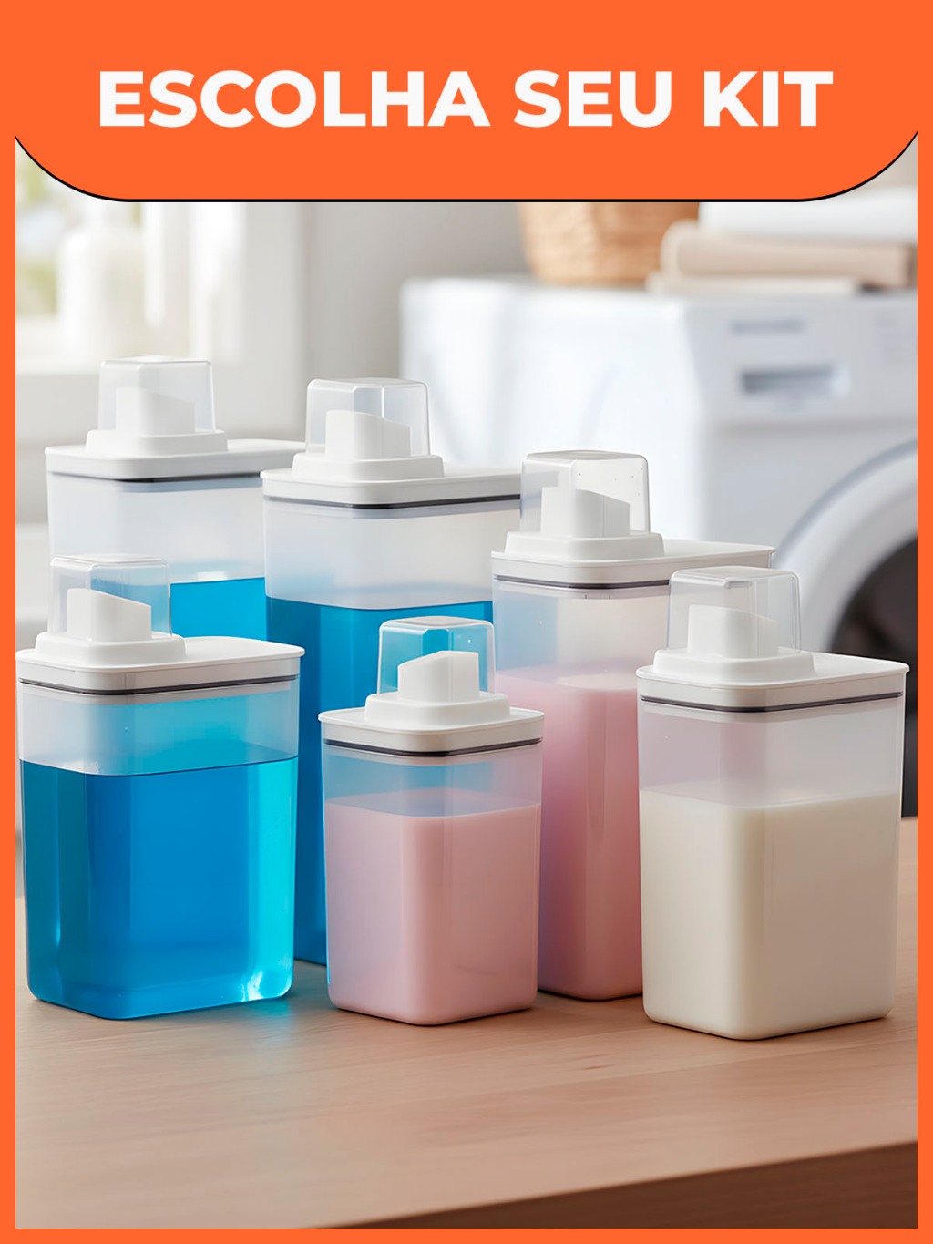 Kit Dispenser Organizador Lavanderia 2,3 litros 1,5 Litros Acrílico (AMACIANTE, SABÃO EM PÓ)