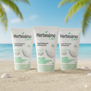 Kit 3 unid - Creme Desodorante Antitranspirante Herbíssimo Monoi e Ácido Hialurônico Bisnaga 55g em Oferta na Shopee