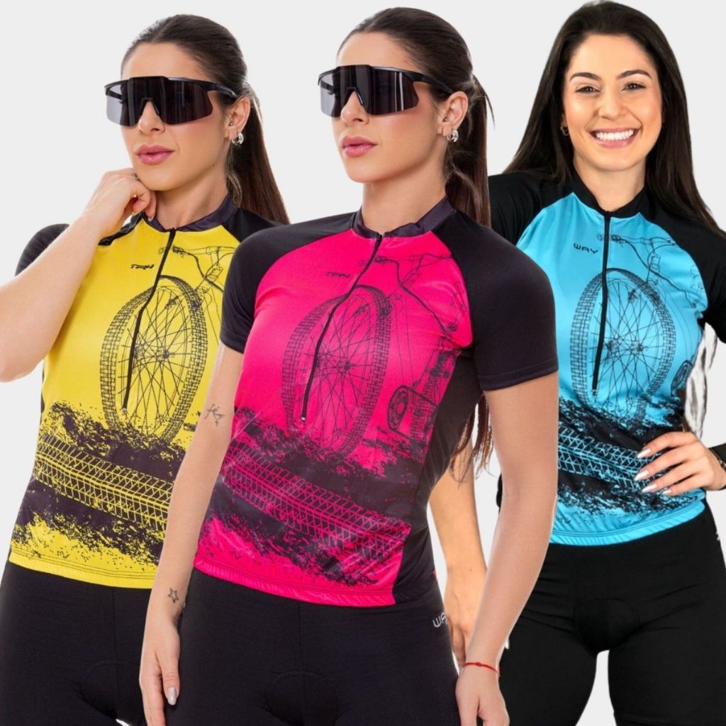 Camisa Ciclismo Feminina Blusa Bicicleta Roda Pro Manga Curta Pedal
