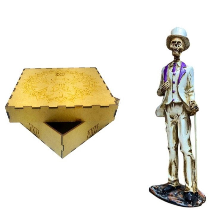 Kit Porta Joia Personalizada Exu Caveira Noivo Enfeite de MDF Cru Orixá em Resina Umbanda EBR