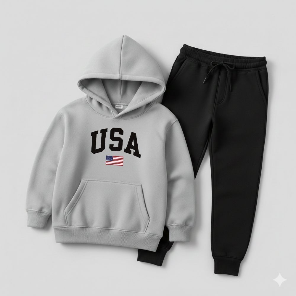 Conjuto infantil moletom meninos estampa USA casaco canguru premium flanelado 02 a 16