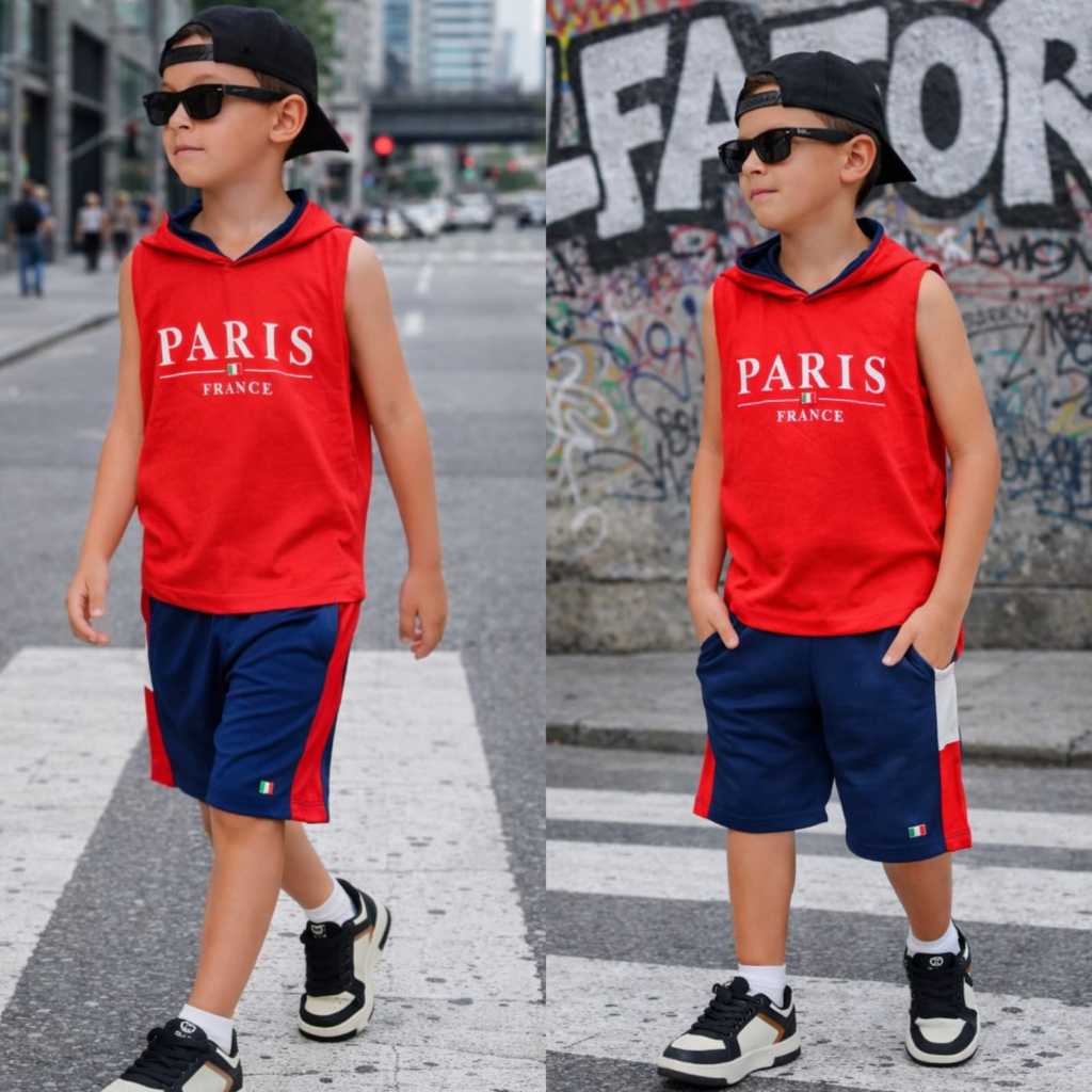 Kit Bermuda e Camiseta Infantil Juvenil Meninos Conjunto Moderno e Estiloso 2 a 14 anos