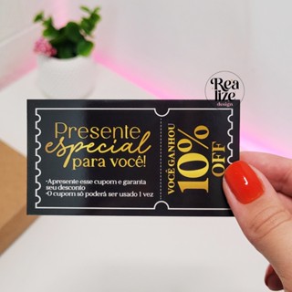 Cartão vale desconto │ Cupom de desconto 10% off - Preto e dourado em Oferta na Shopee