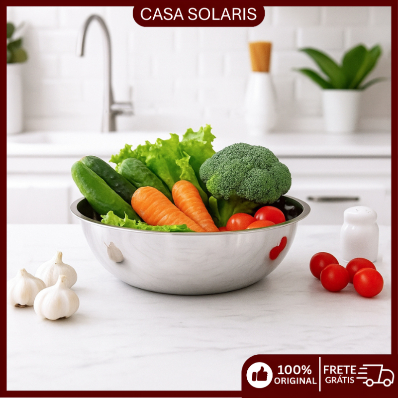 Bacia Inox Multiuso para Alimentos Frutas Legumes Sopa Cozinha Resistente Antiaderente