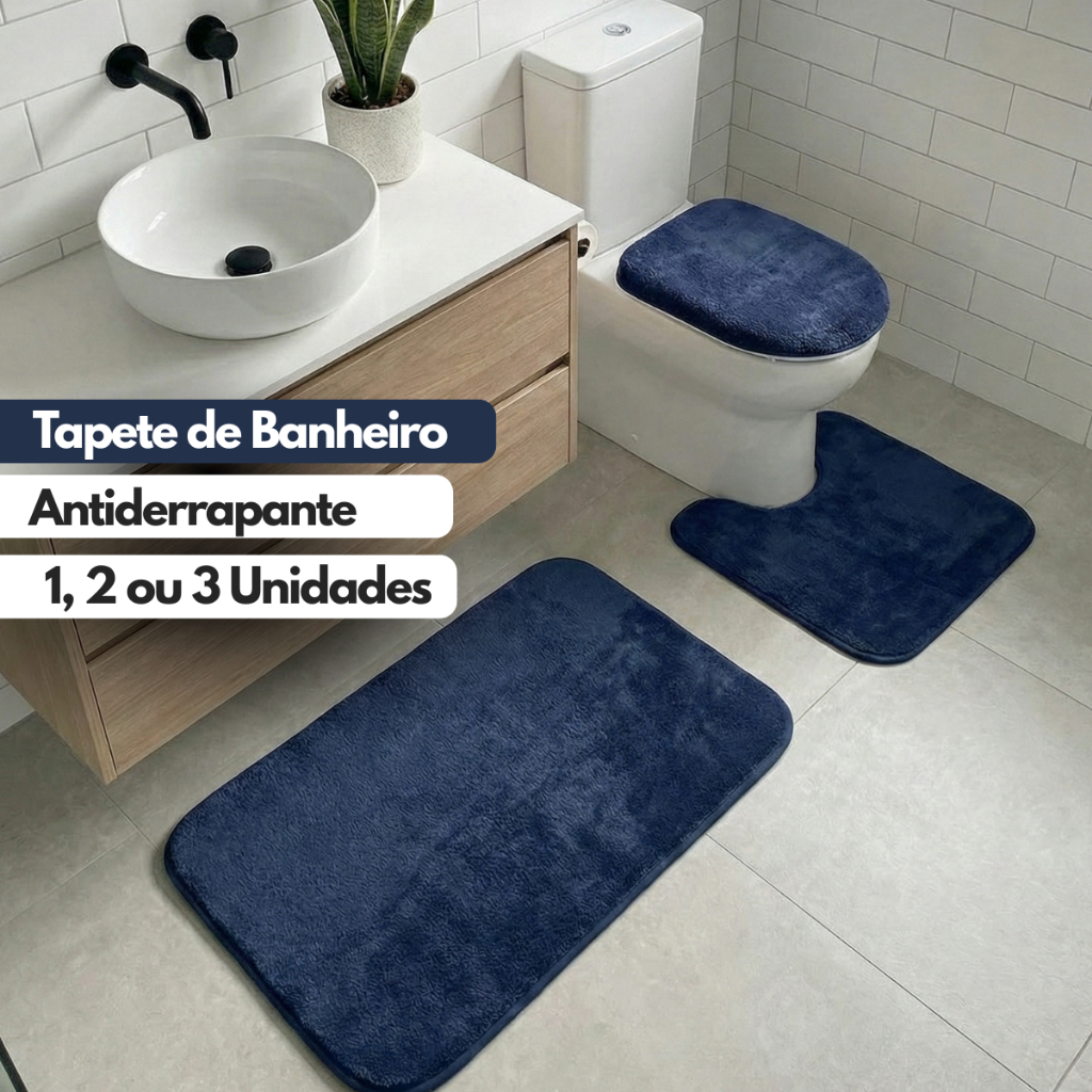 Tapete para Banheiro Antiderrapante Super Soft Escolha 1 2 ou 3 Peças Algodão e Pelúcia em Oferta na Shopee