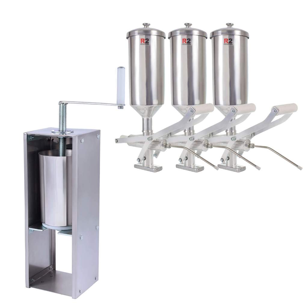 Kit Churros Masseira Máquina Modeladora Fuso Inox + 3 Doceiras Recheadeira Recheador Injetor Enchedor + Espanhol - R2
