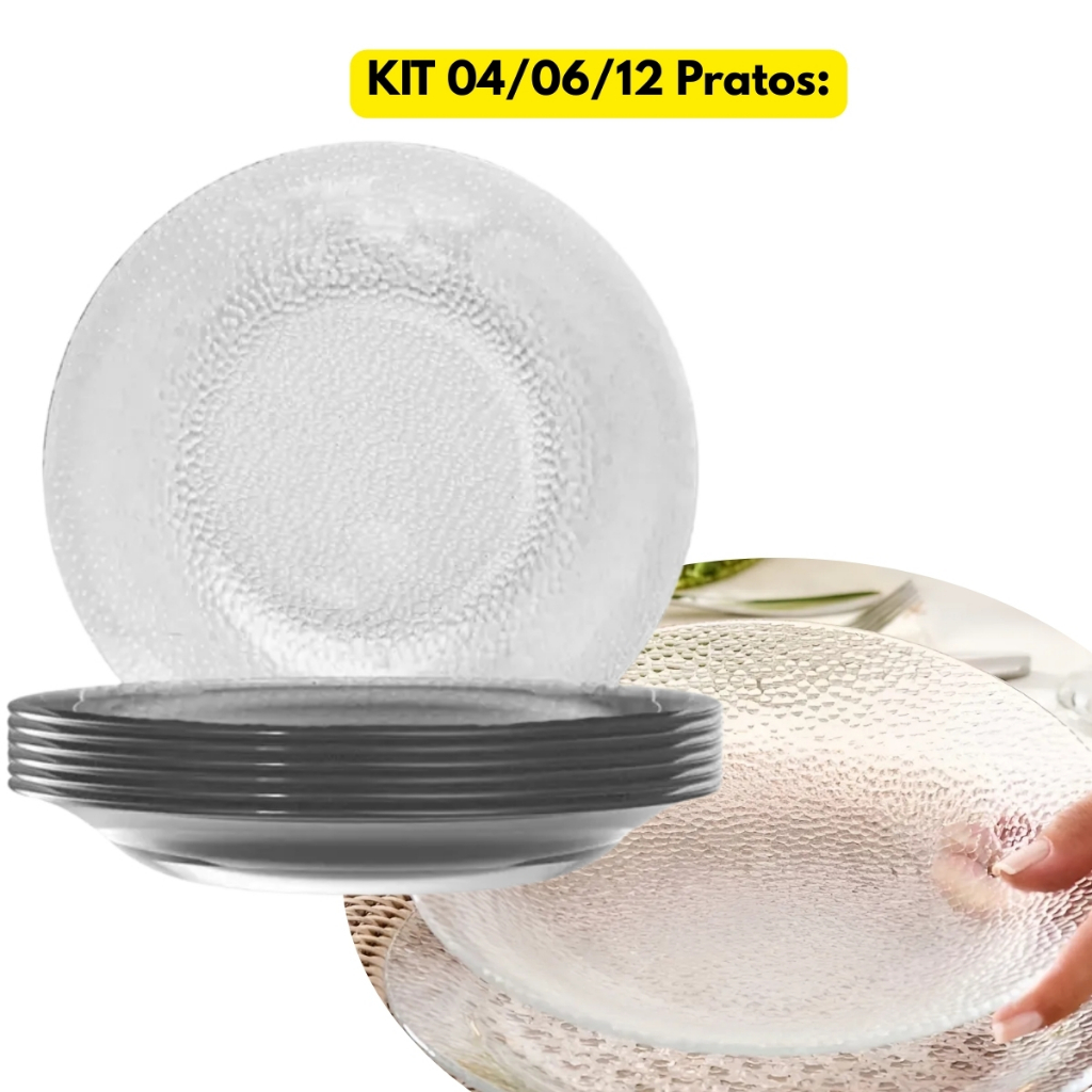 Jogo Kit 04/06/12 Pratos Fundo Vidro Duralex Redondo Acqua Servir Sopa Restaurante Refeição Hotel em Oferta na Shopee