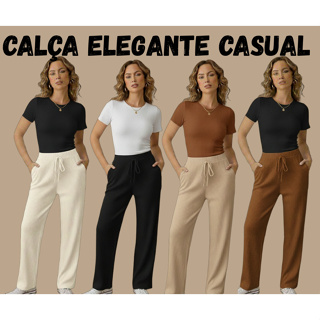 Calçã Pantalo femenina Social Cintura Alta Elegante Mahla Canelada em Oferta na Shopee