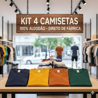 Kit com 4 Camisetas Premium Masculina Lisa 100% Algodão em Oferta na Shopee