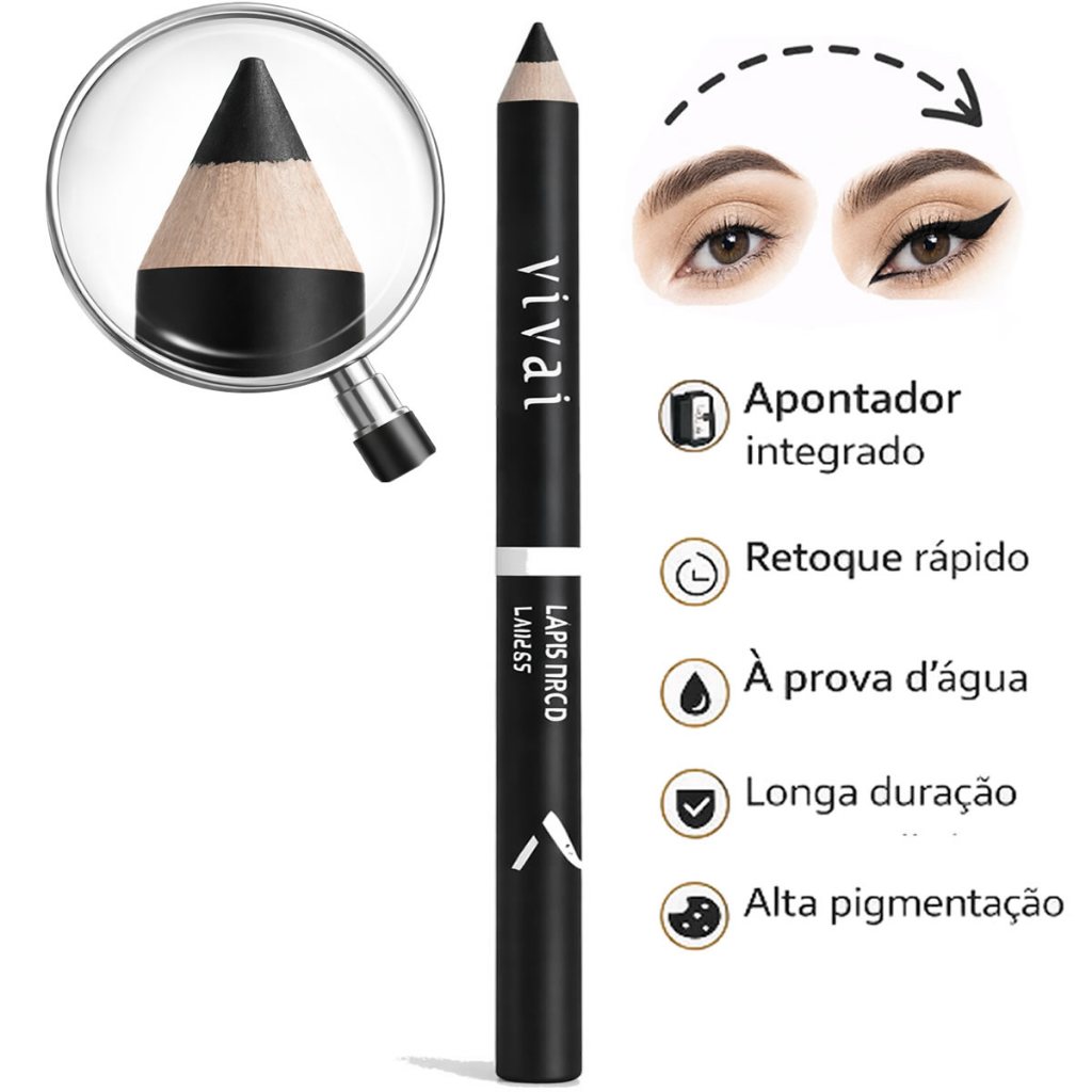 Lápis de Olho e Sobrancelha Vivai C/ Apontador - Preto ou Marrom ✨ em Oferta na Shopee