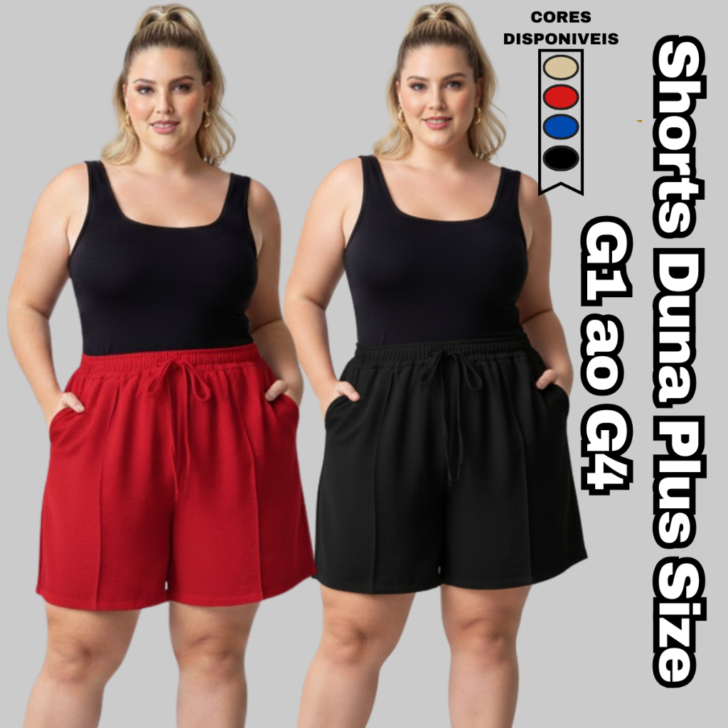 Short Duna G1 G2 G3 G4 Feminino Plus Size com Bolso Elástico na Cintura Estilo Confortável Verão em Oferta na Shopee