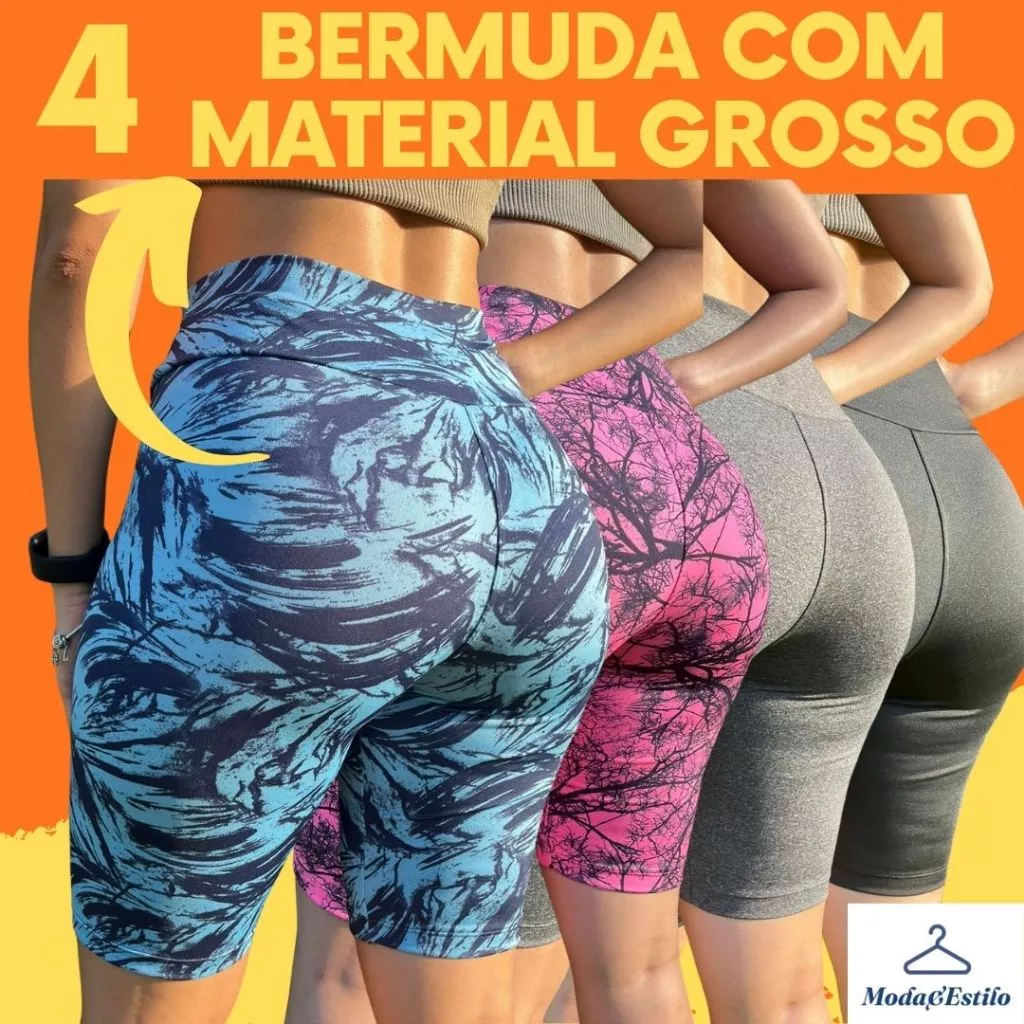 4 Bermuda Feminina Short Fitness Ciclista Academina Suplex Caminhada Plus Size