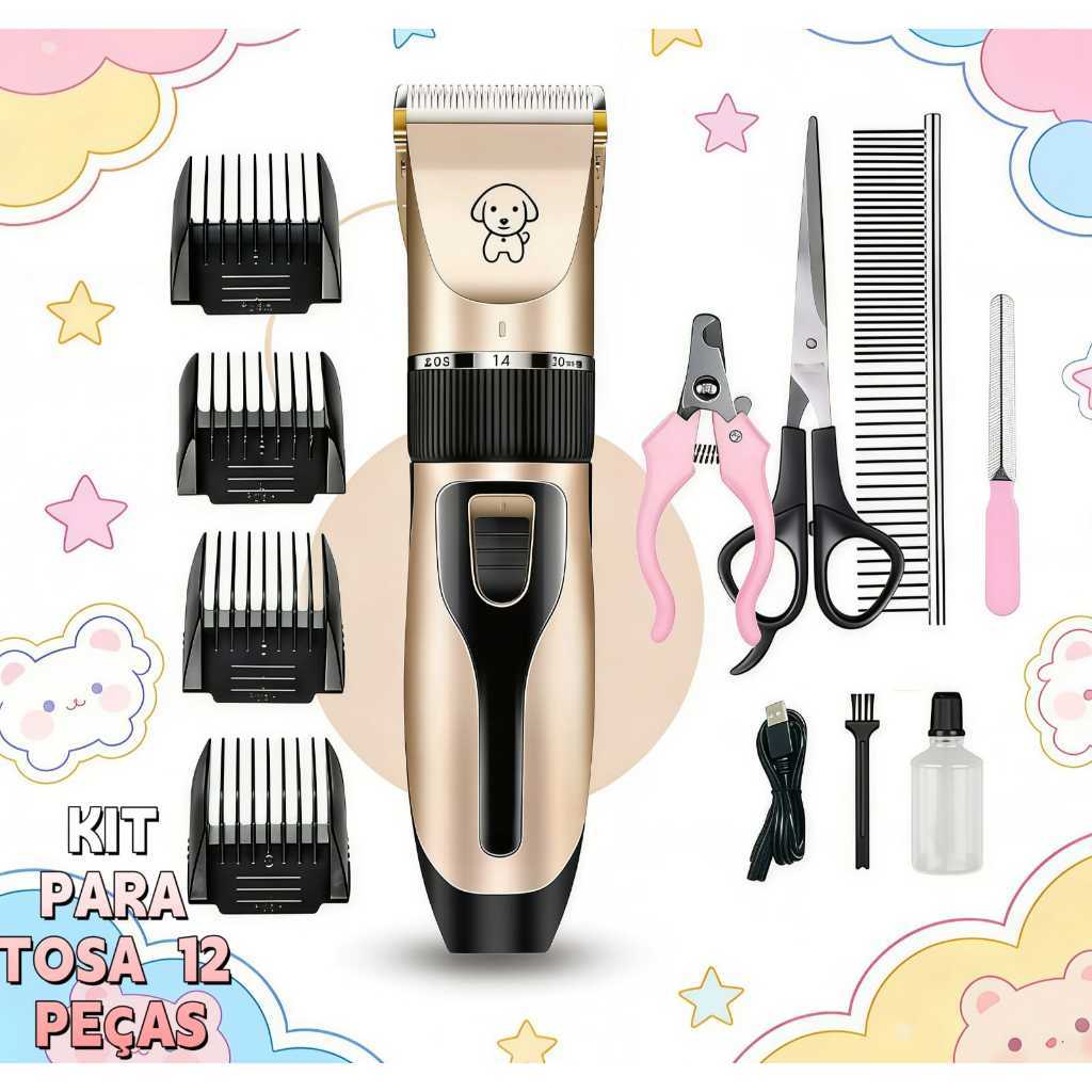 Kit Máquina Para Tosar Pet + Tesoura + Pente + Lixa Máquina Profissional Para Cachorro & Gato em Oferta na Shopee