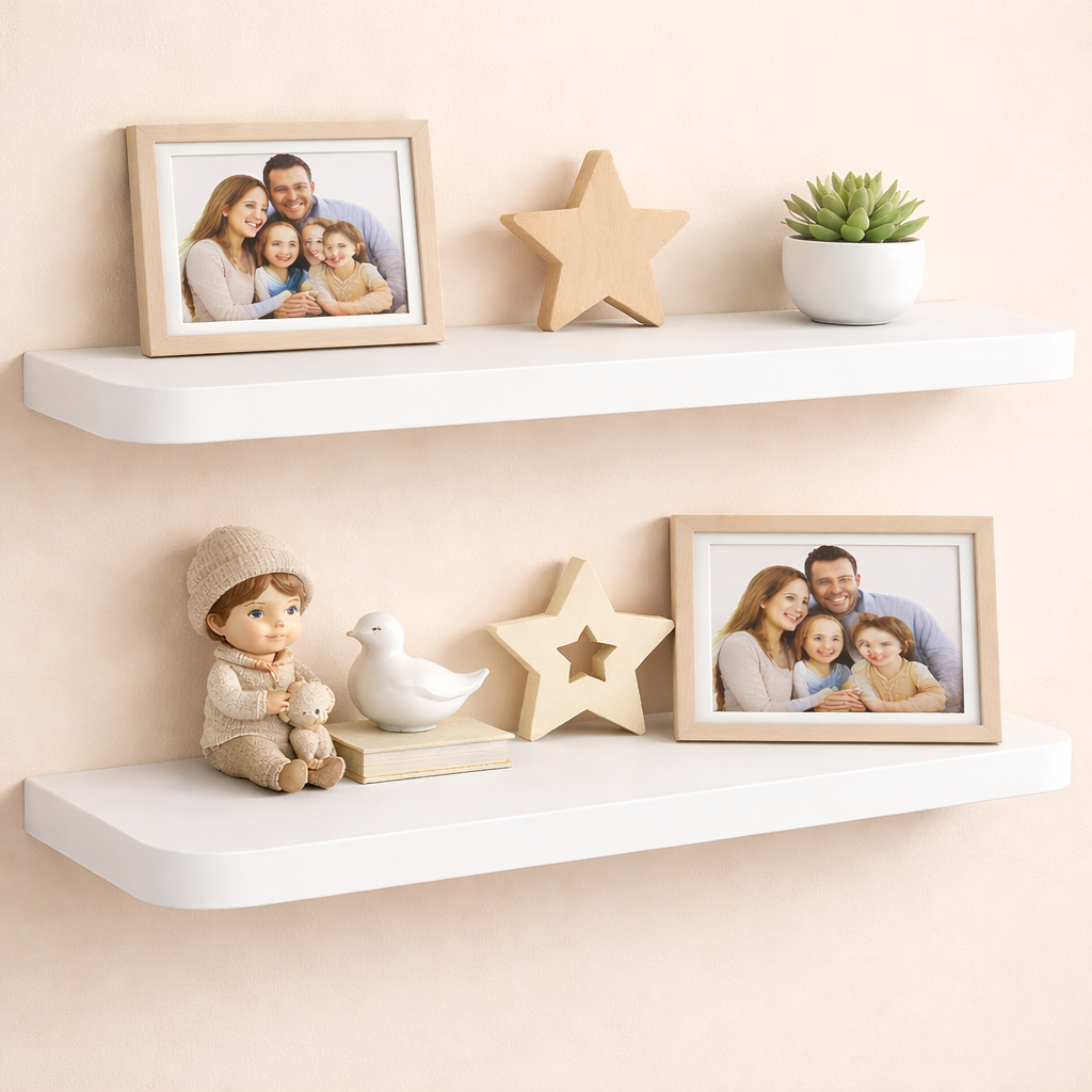 KIT 2 PRATELEIRA DECORATIVA NICHO EM MDF BRANCA 60X15CM BORDA CURVA