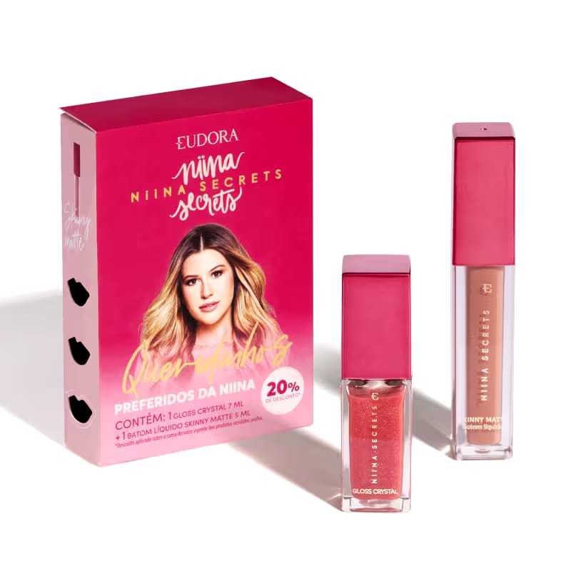 EUDORA COMBO 1 GLOSS CRYSTAL COR RUBI E 1 BATOM LIQUIDO MATTE COR ROSE GARDÊNIA  NIINA SECRETS