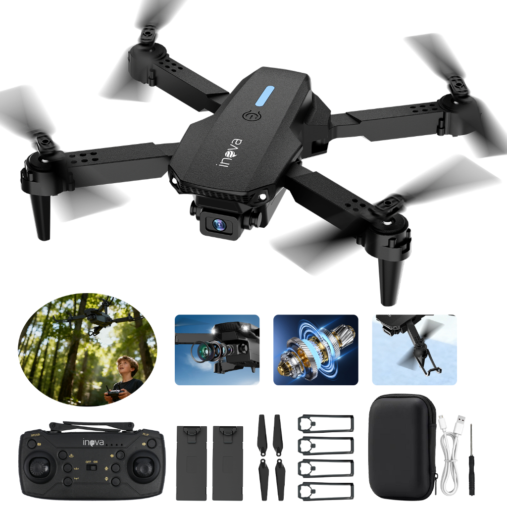 Drone Inova Dual camera HD 1080p Alta Distância Sensores Anti Obstáculo 2 baterias