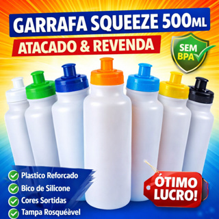 🔥 Kit 10 Garrafa Squeeze 500ml Plástico Reforçado Sem BPA Tampa Rosca Bico Silicone em Oferta na Shopee