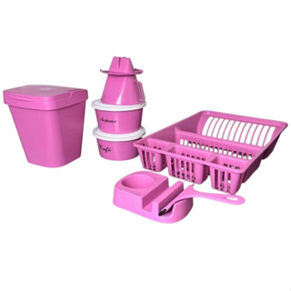 Kit Conjunto Cozinha Rosa Potes Café e Açúcar Coador de Café 103 Lixeira de Pia 4,8 L Porta Detergente Rodo Escorredor em Oferta na Shopee