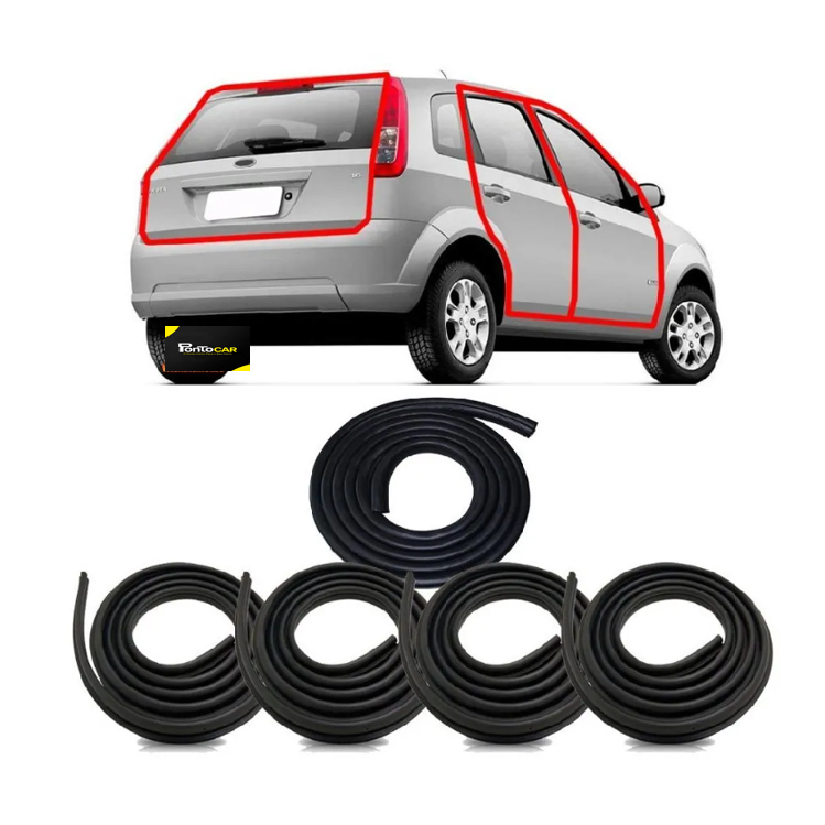 Kit Borracha de Vedação Porta + Mala Fiesta 1995 a 2013 Hatch ou Sedan - 2 ou 4 Portas