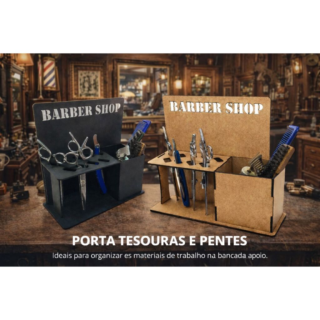 Porta Tesouras Porta Pentes Navalhetes Escovas Barbearia Preto Cru Bancada WArtes