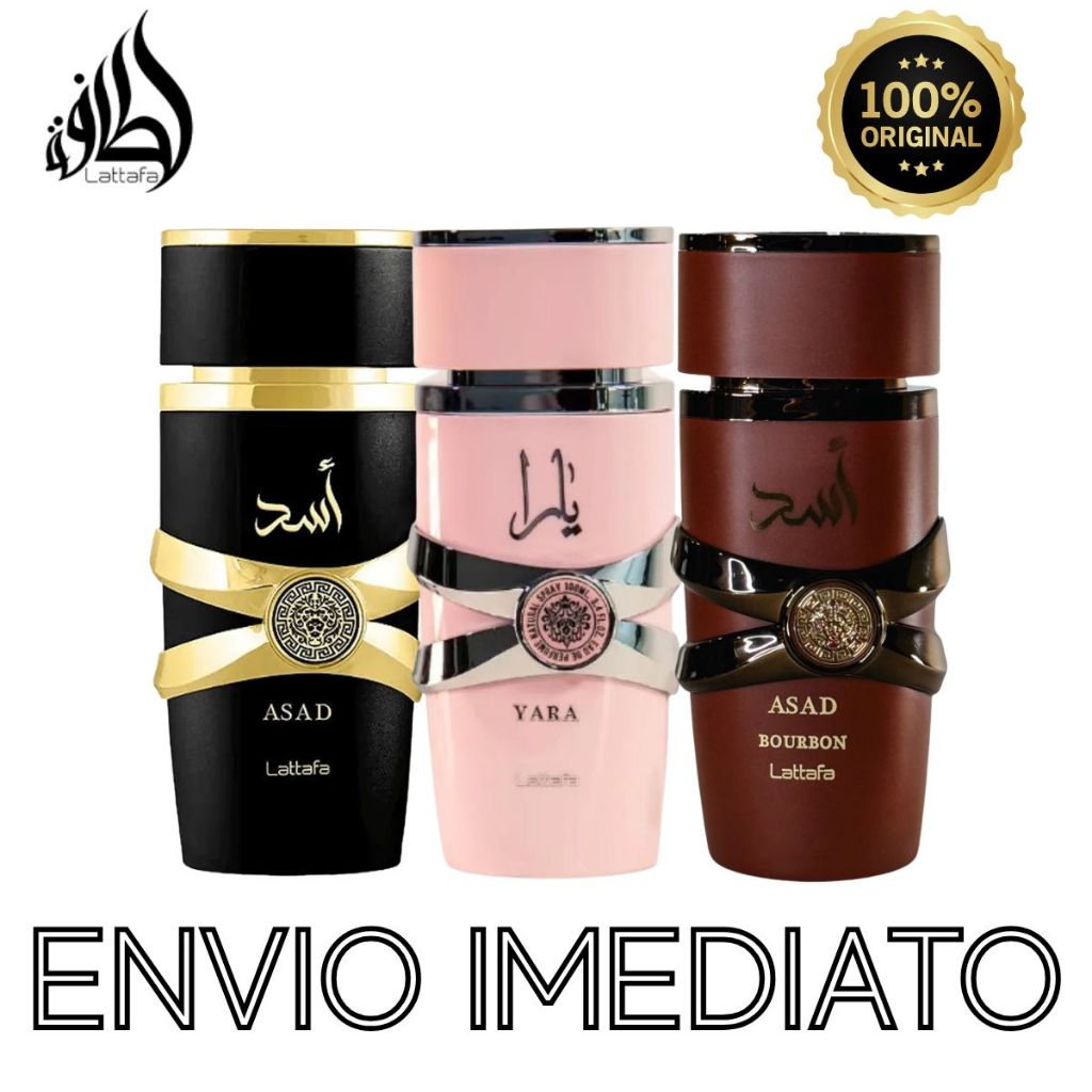 Perfume Asad Bourbon Marron Yara Rosa Eau preto Lattafa Arabe 100ml Original Alta Fixação Selo de Autenticação
