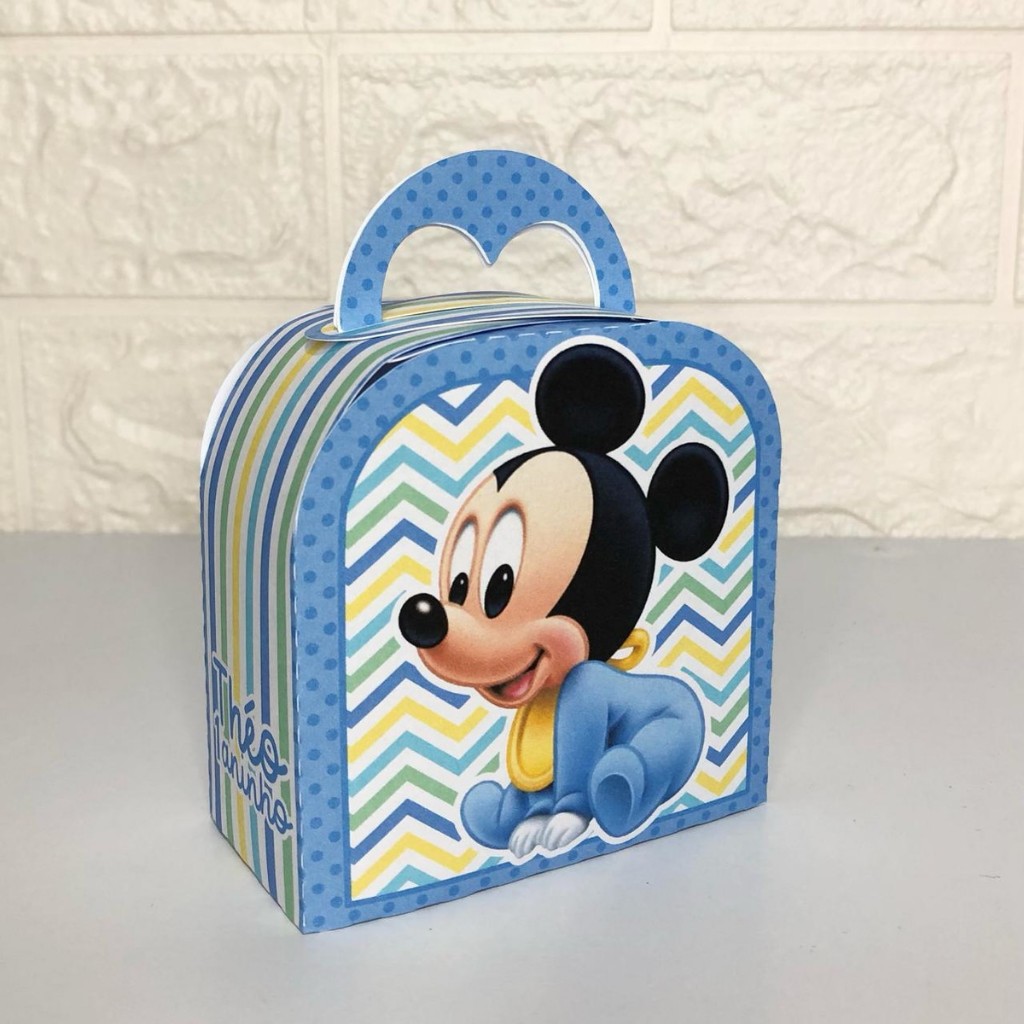 Tema Mickey Baby PEGUE E MONTE - Caixinha Maletinha lembrancinha festa infantil personalizada