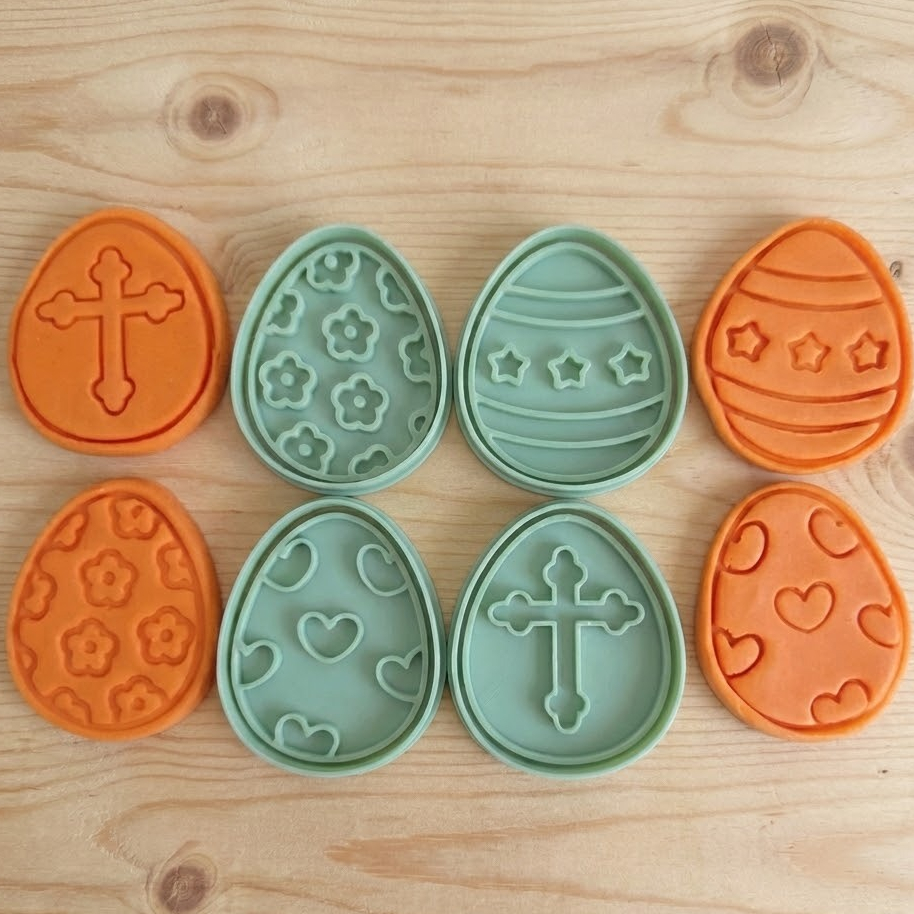 Ovo de Páscoa Cortador Carimbo Cookies Biscoito Massinha Bolacha Fofo Decoração, Confeirtaria Caça Ovos 4pçs