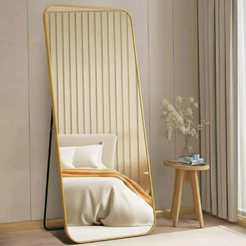 Espelho Lopazzi Corpo Inteiro Retangular 170x70cm Flame Orgânico Oval Base Reta Dourado Com Suporte de Chão