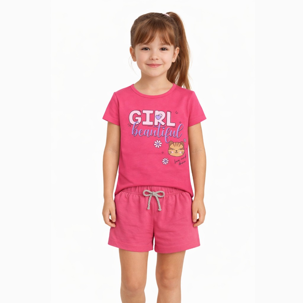Conjunto Infantil Menina Verão Manga Curta com Shorts 04 ao 12 Anos | Estampas Sortidas/ 1 2 ou 3 Conjuntos