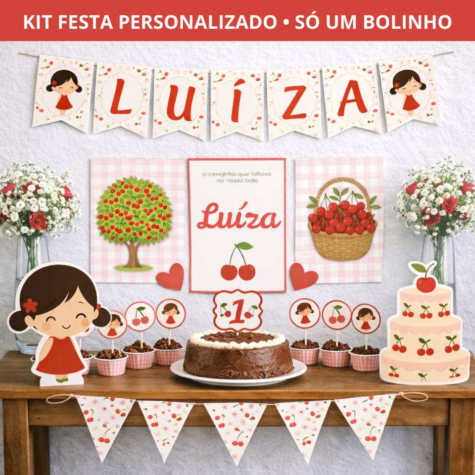 Kit Festa Personalizado Cerejinha I Festa em Casa I Mesversário I Aniversário I Decoração Festa Infantil