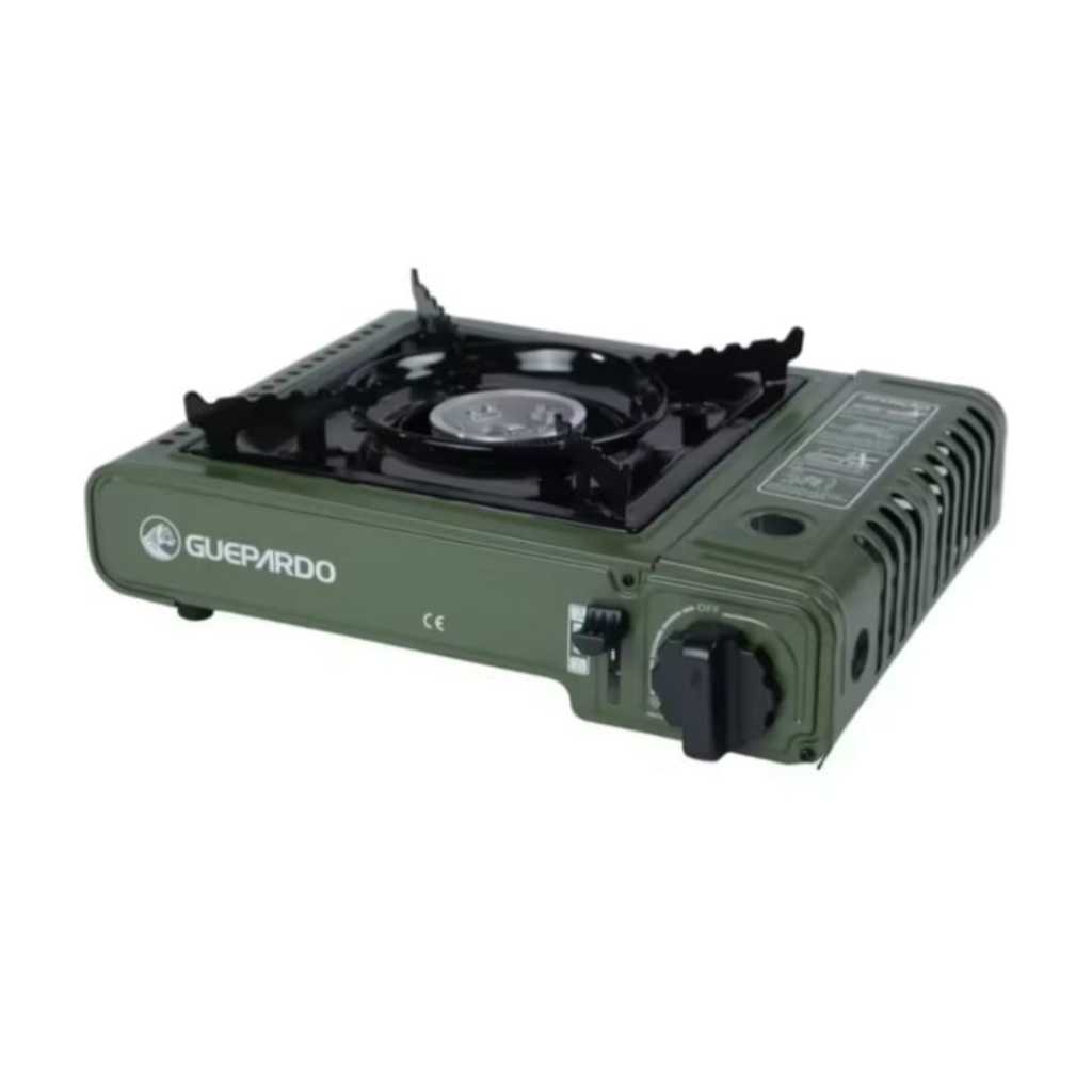 Fogão Foguareiro Portátil Guepardo verde a gás em aço Horizontal camping e pesca