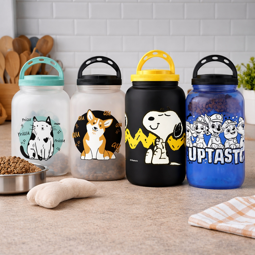 Kit Pote Para Ração E Petiscos Cachorro Gato 3,6 Litros com Alça