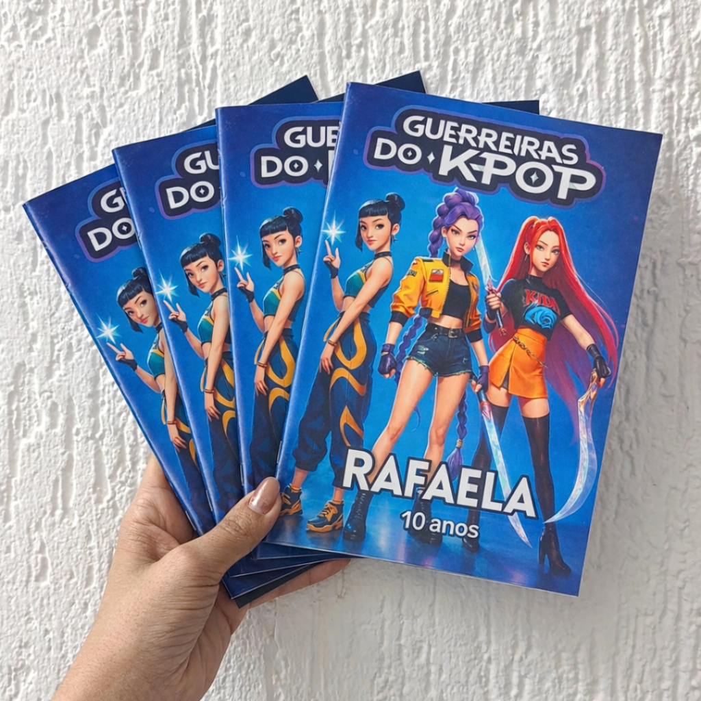 Livrinho Personalizado de Colorir Kit 50 – Lembrancinha Aniversário Infantil Guerreiras do K-Pop
