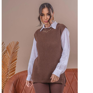 Colete Feminino Tricot com Detalhes Ponto Fang Elegante Tendência Moda Outono/Inverno em Oferta na Shopee