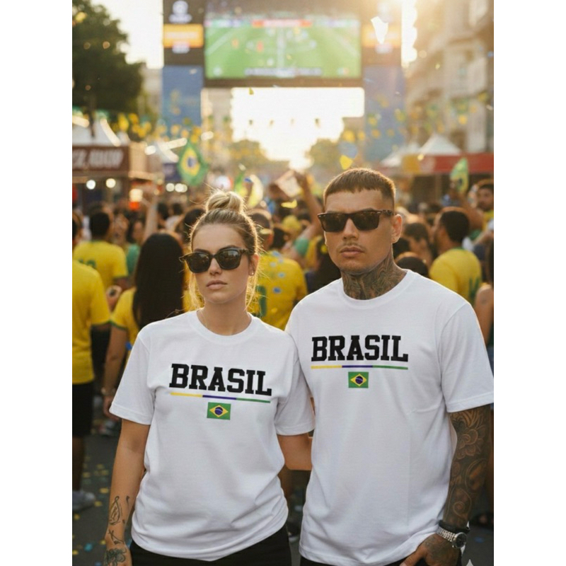 Kit 2 Camisetas Brasil Unissex Copa do Brasil 100% Algodão | Camisa Masculina e Feminina Envio Imediato