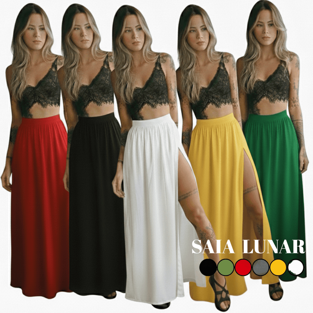Saia Longa Com Fenda Lateral Cintura Alta Viscolycra Feminina Festa Elegante em Oferta na Shopee
