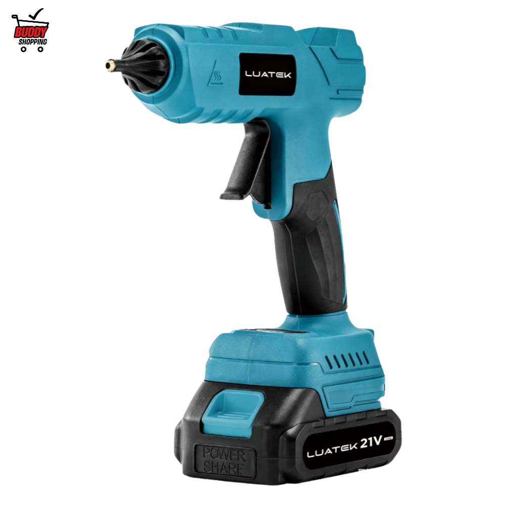 Pistola de Cola Quente Sem Fio Luatek 21V, 2 Baterias + 6 Bastões de Cola em Oferta na Shopee